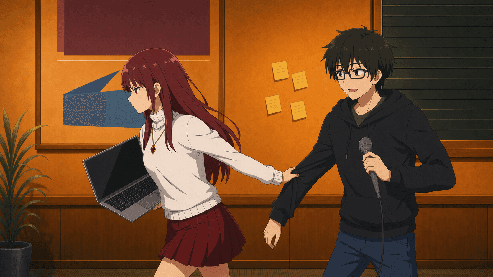 Elizabeth casually pulling Kakeru away after an office speech
